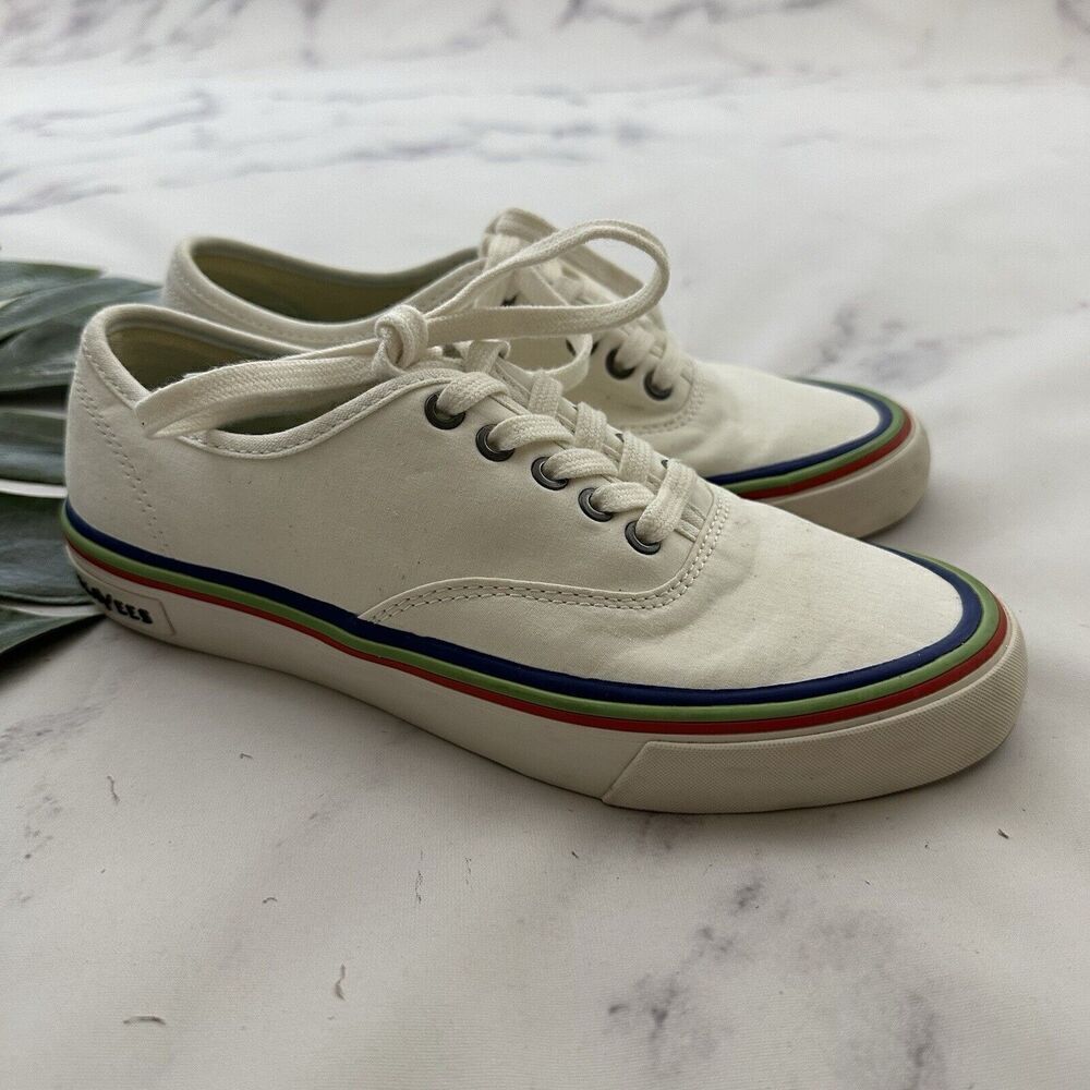 Seavees Womens Legend Sneakers Size 6 White Rainbow Stripe Pride Lace Up